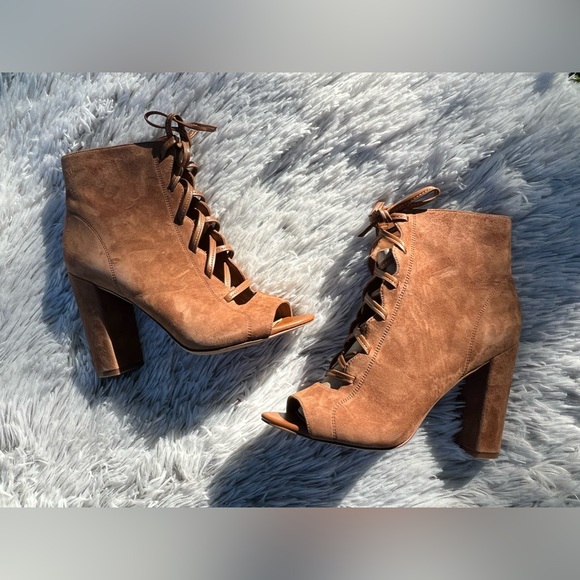 NWOT • Sam Edelman Chestnut Tie Up Peep Toe Chunky Heel - Picture 2 of 16